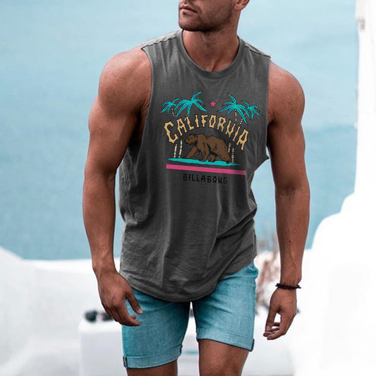 California Alphabet Graphic Print Casual Men's Tank Top-B