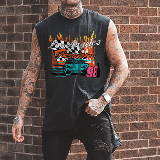LA Racing Checkerboard Graphic Print Men's Tank Top-B