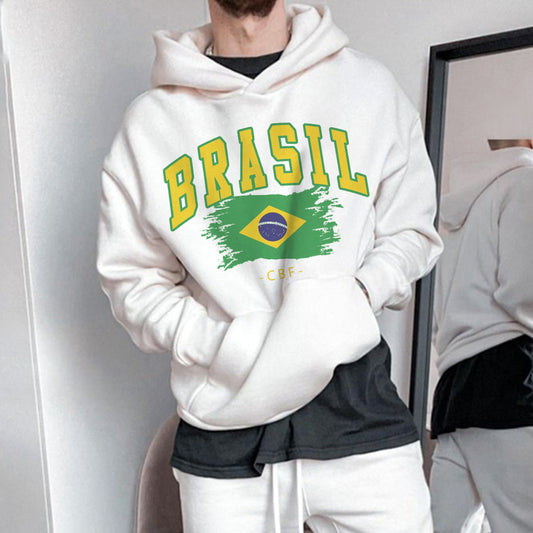 Brasil Soccer Club Print Men's Fleece Hoodie