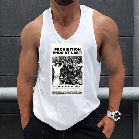 Casual Beer Graphic Print Loose Men's Tank Top-A