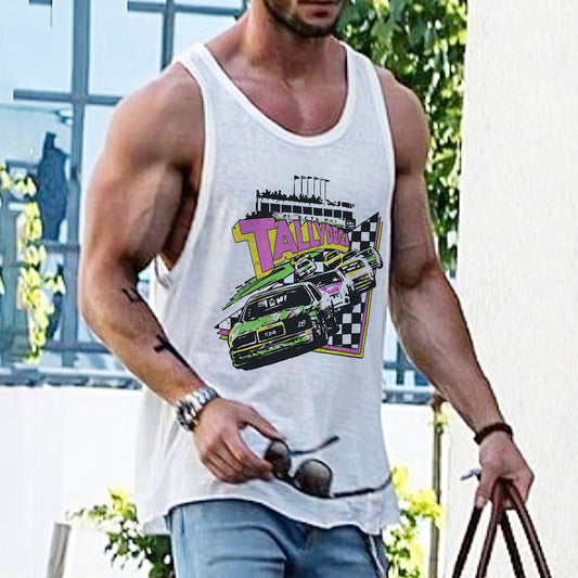 Racing Checkerboard Graphic Print Men's Tank Top-A