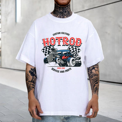 Checkerboard Graphic Racing Casual Loose Short Sleeve Men's T-Shirt