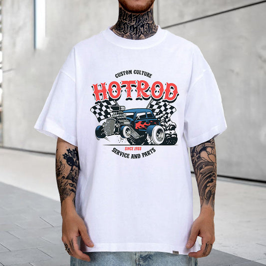 Checkerboard Graphic Racing Casual Loose Short Sleeve Men's T-Shirt