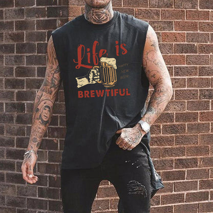 Beer Alphabet Graphic Print Men's Tank Top-B