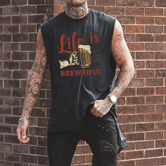 Beer Alphabet Graphic Print Men's Tank Top-B
