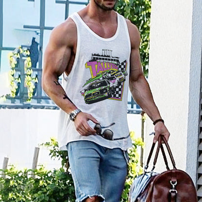 Racing Checkerboard Graphic Print Men's Tank Top-A
