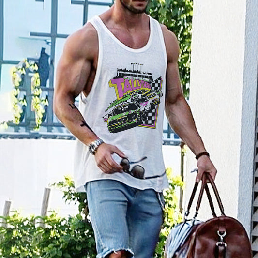 Racing Checkerboard Graphic Print Men's Tank Top-A