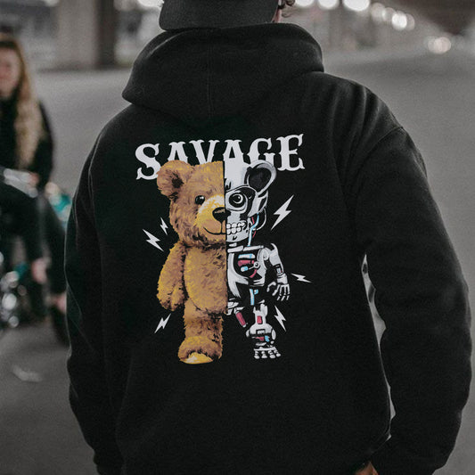 Mechanical Bear Men's Loose Fit Fleeced Hoodie