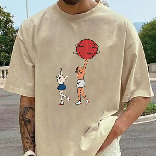 Funny Basketball Players Sports Print Men's Beige T-Shirt