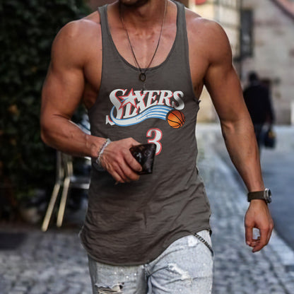 Basketball Alphabet Graphic Print Crew Neck Casual Tank Top-A