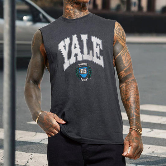 YALA Alphabet Graphic Print Sports Casual Men's Tank Top-B