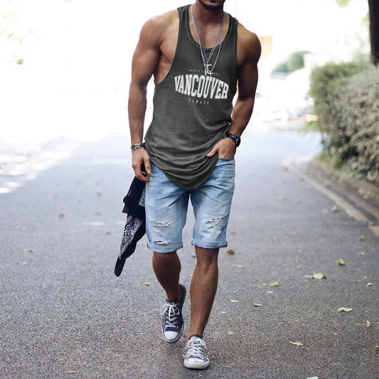 "VANCOUVER" Alphabet Graphic Print Athleisure Men's Tank Top