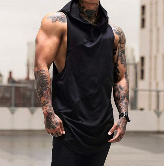Plain Sports Knit Solid Summer Hooded T-Shirt Vest