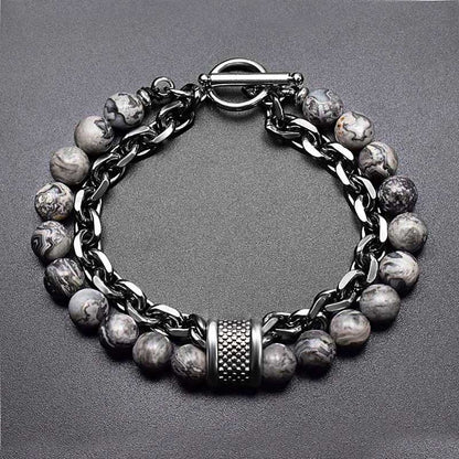 Frosted Map Stone Beaded Metal Men's Personality Trend Jewelry