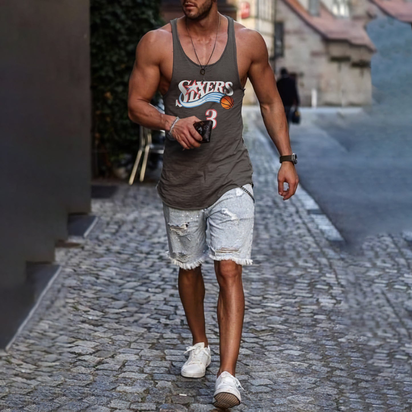 Basketball Alphabet Graphic Print Crew Neck Casual Tank Top-A
