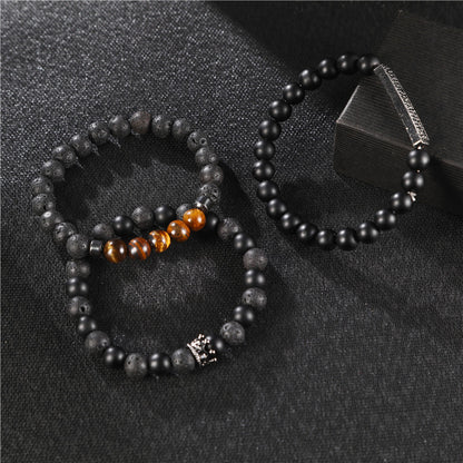 Punk Frosted Stone Crown Three-Piece Bracelet