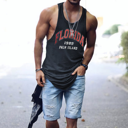 FLORIDA Letter Graphic Print Crew Neck Casual Tank Top-A