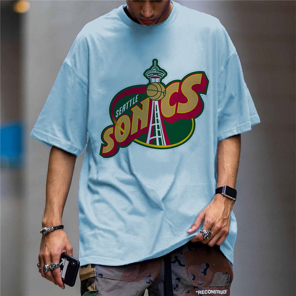 Personality Punk Casual Street Retro Print Round Neck Short Sleeve T-Shirt