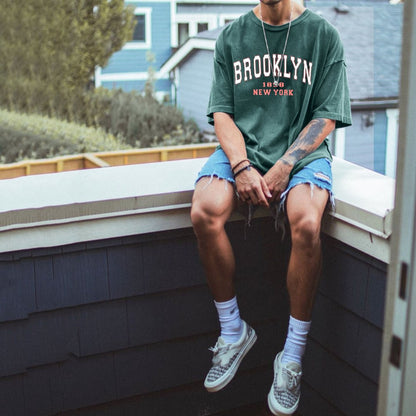 Brooklyn Print Men's Vintage Loose Fit T-Shirt