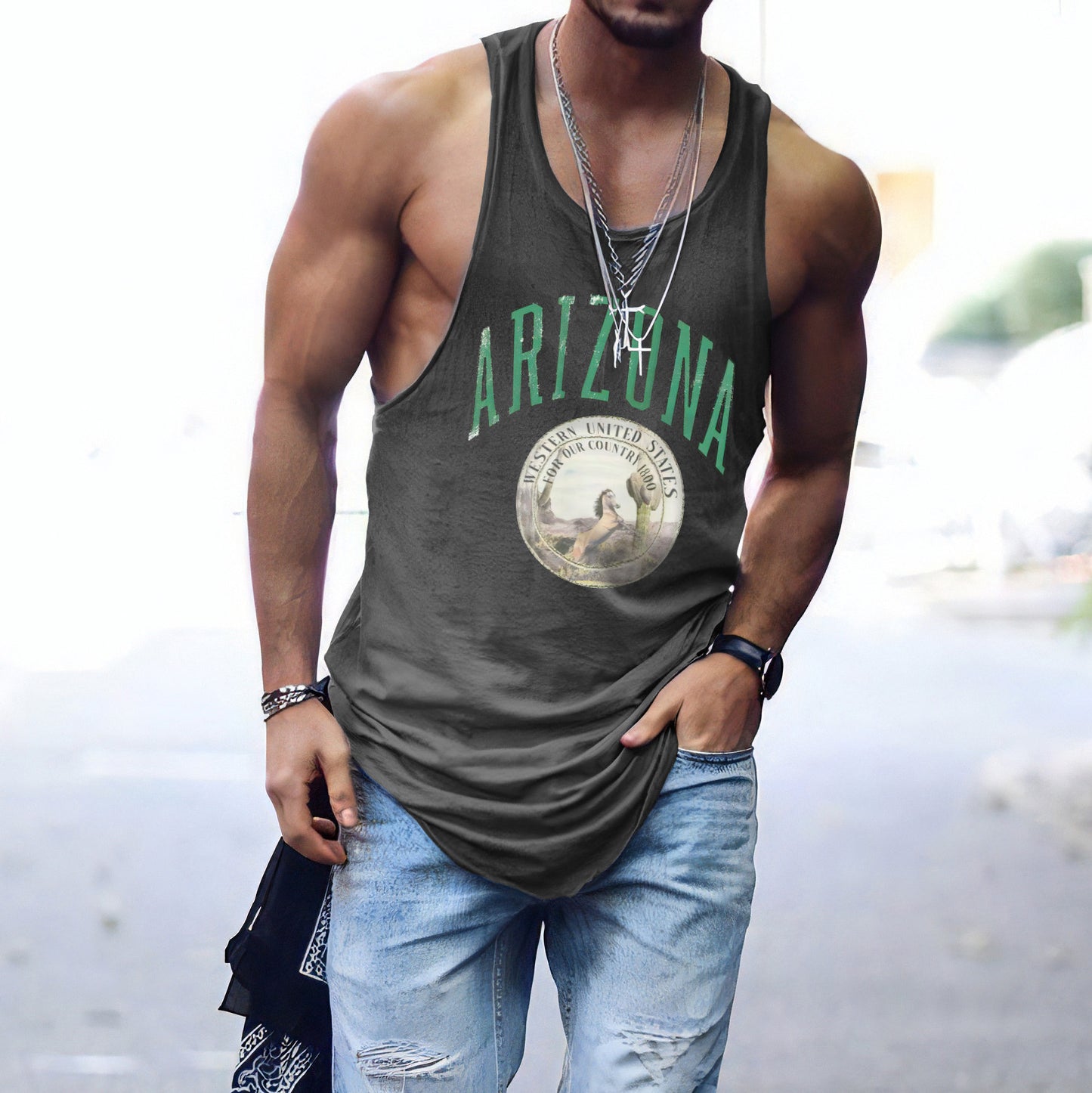 ARIZONA Letter Graphic Print Sports Crew Neck Casual Tank Top