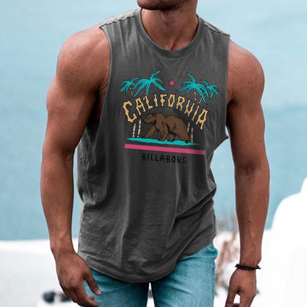 California Alphabet Graphic Print Casual Men's Tank Top-B