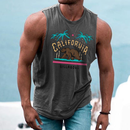 California Alphabet Graphic Print Casual Men's Tank Top-B