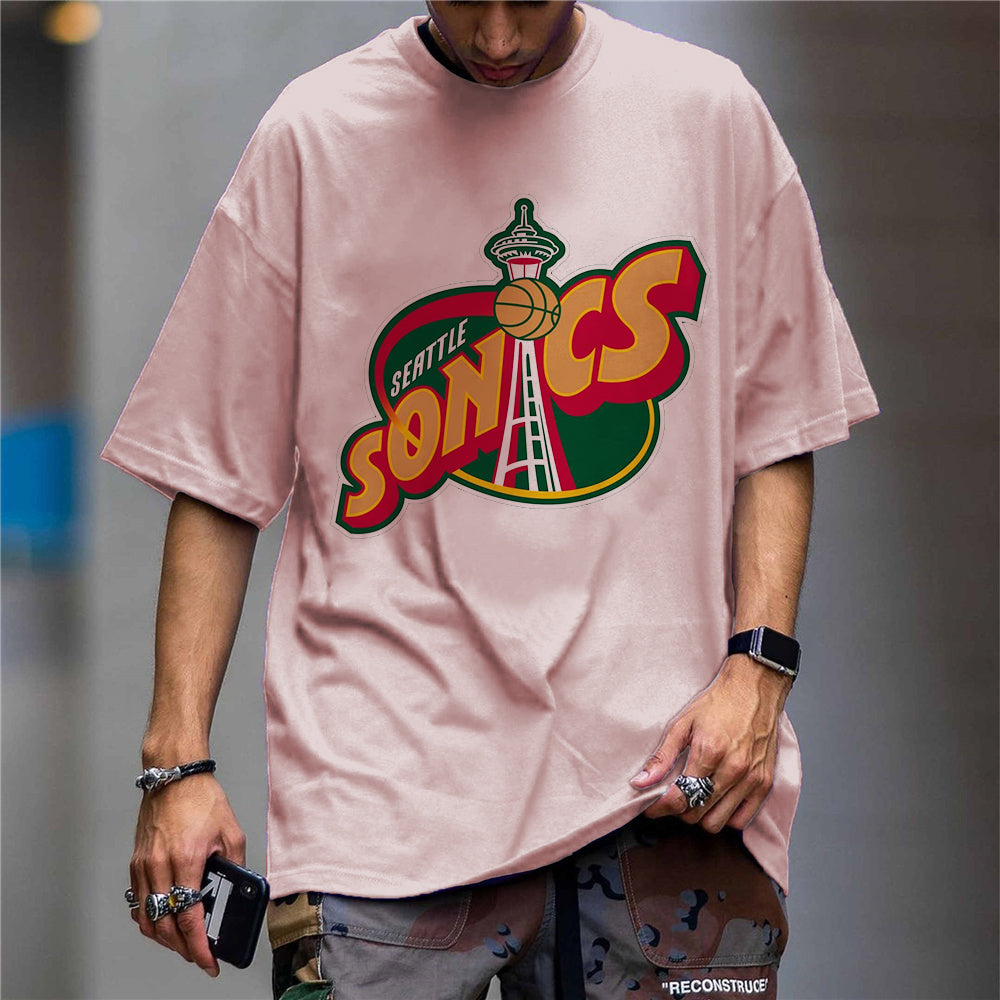 Personality Punk Casual Street Retro Print Round Neck Short Sleeve T-Shirt