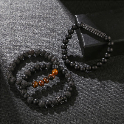 Punk Frosted Stone Crown Three-Piece Bracelet