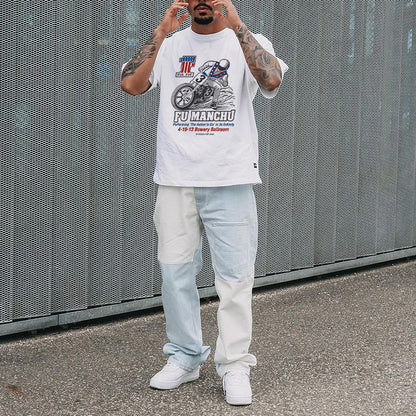 Motorcycle Alphabet Graphic Print Crew Neck Men's T-Shirt