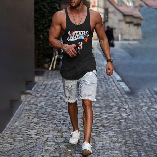 Basketball Alphabet Graphic Print Crew Neck Casual Tank Top-A