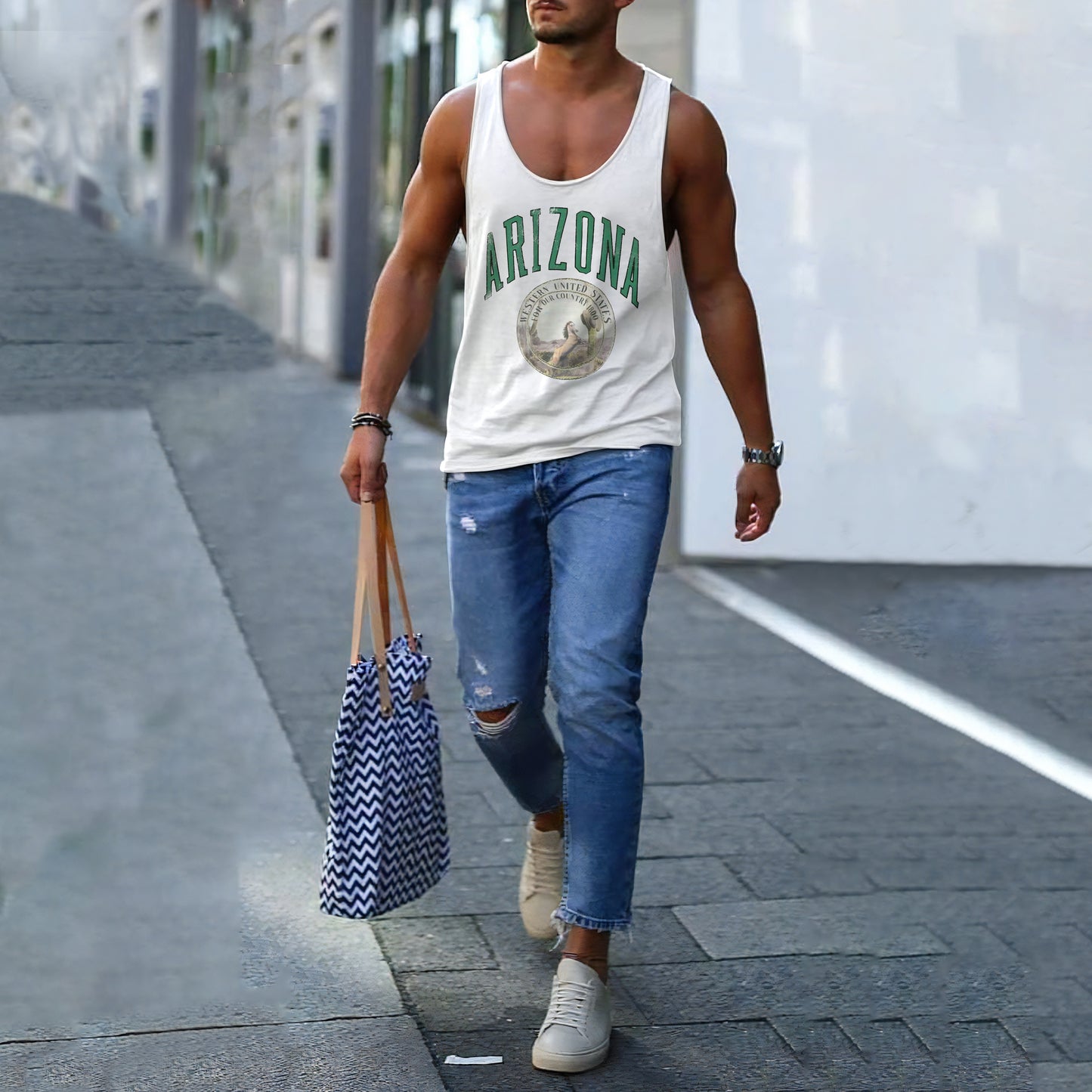 ARIZONA Letter Graphic Print Sports Crew Neck Casual Tank Top