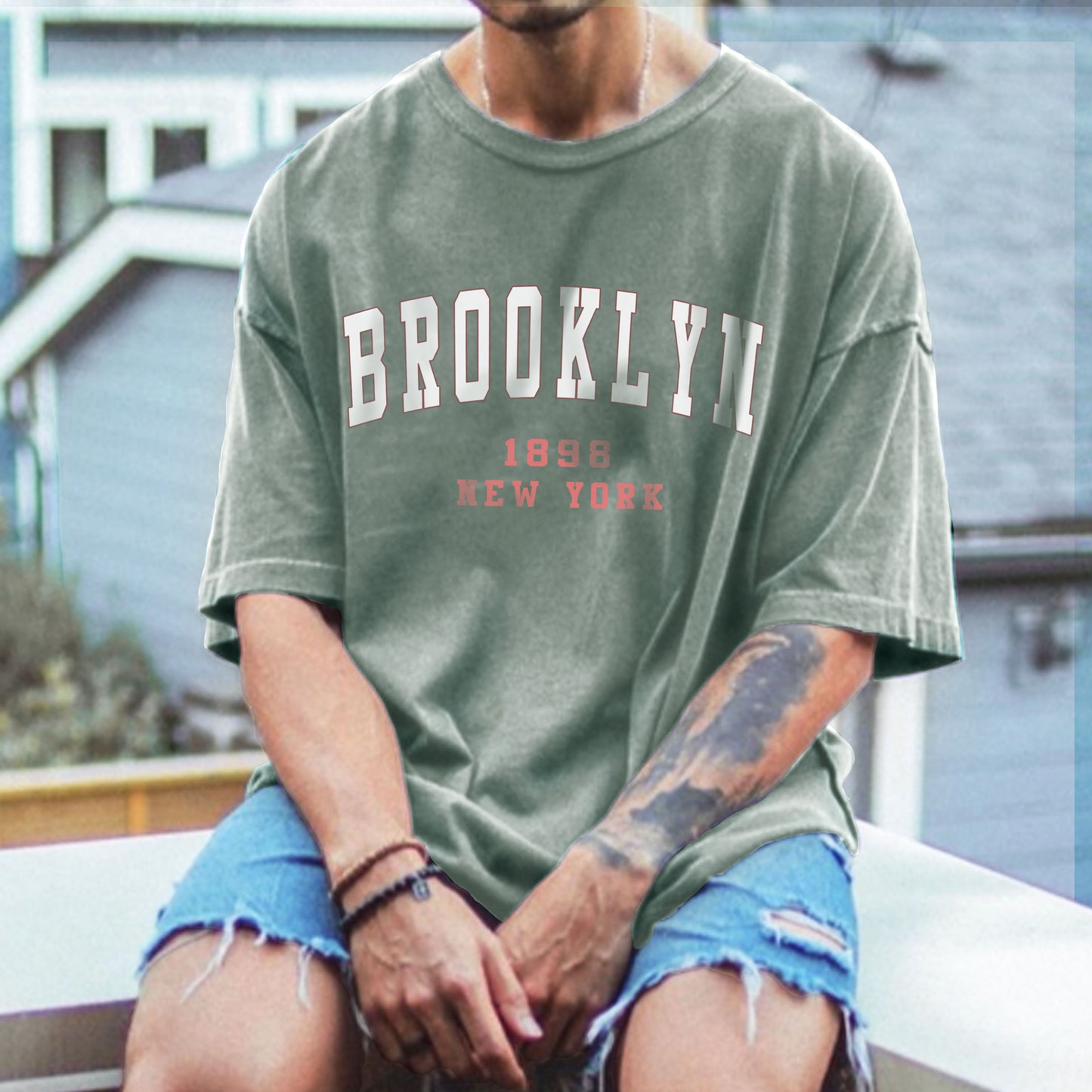 Brooklyn Print Men's Vintage Loose Fit T-Shirt