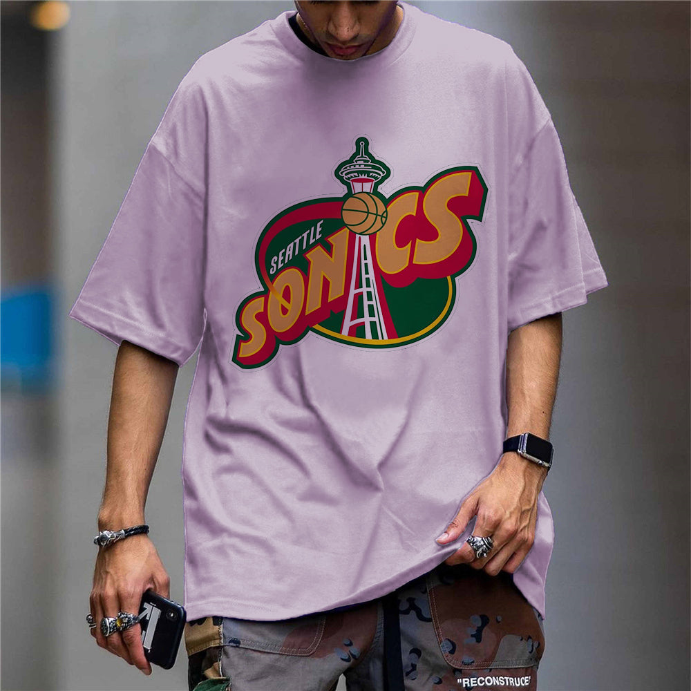 Personality Punk Casual Street Retro Print Round Neck Short Sleeve T-Shirt