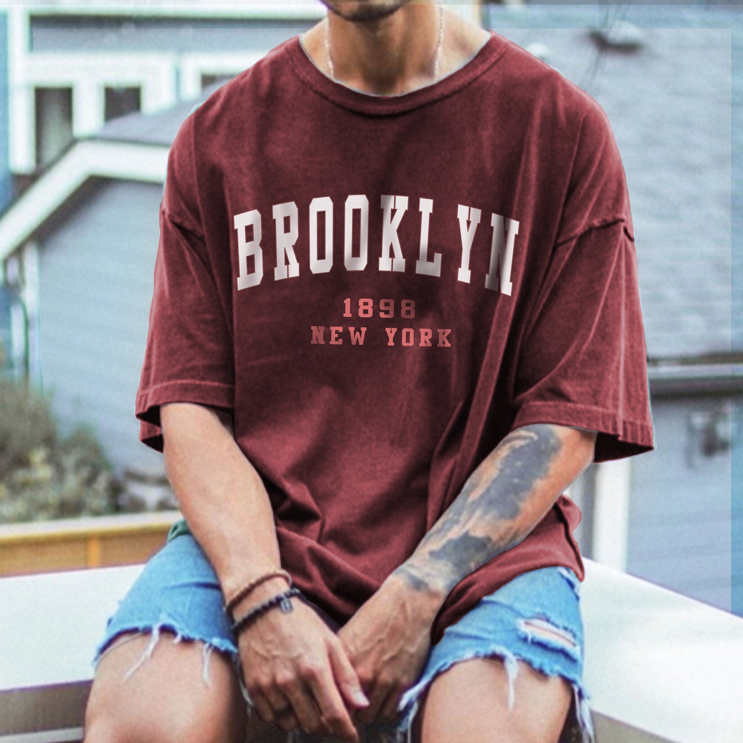Brooklyn Print Men's Vintage Loose Fit T-Shirt