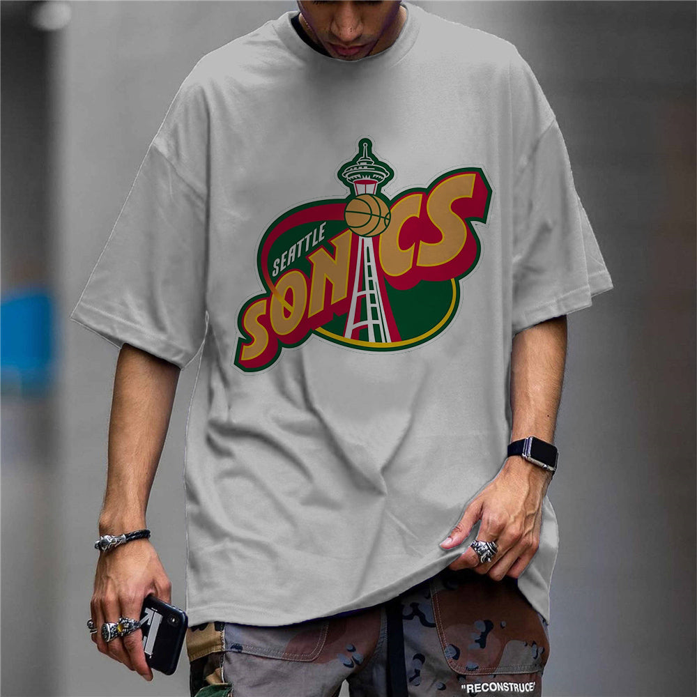 Personality Punk Casual Street Retro Print Round Neck Short Sleeve T-Shirt