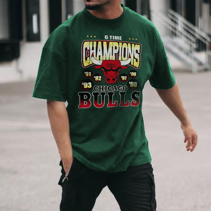 Men Black Street Style Bull Graphic Crew Neck T-Shirt
