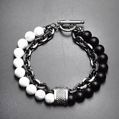 Frosted Map Stone Beaded Metal Men's Personality Trend Jewelry