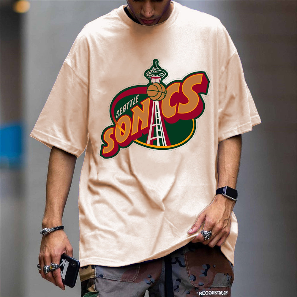 Personality Punk Casual Street Retro Print Round Neck Short Sleeve T-Shirt